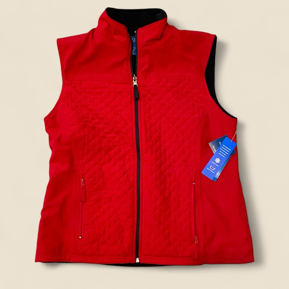 New Karen Scott Quilted Vest Women SMALL RED With Black Lining Full Zip